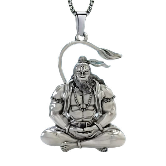 Stainless Steel Hanuman Ji Meditative Pendant with Chain – Divine Strength & Protection Jewelry