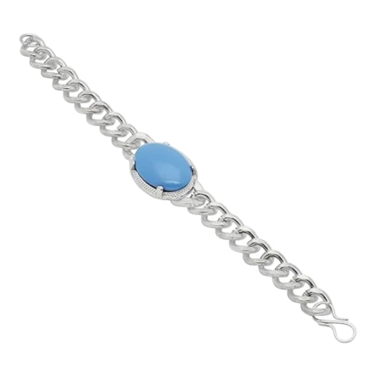 Sterling Silver Chain Bracelet with Oval Blue Stone Centerpiece