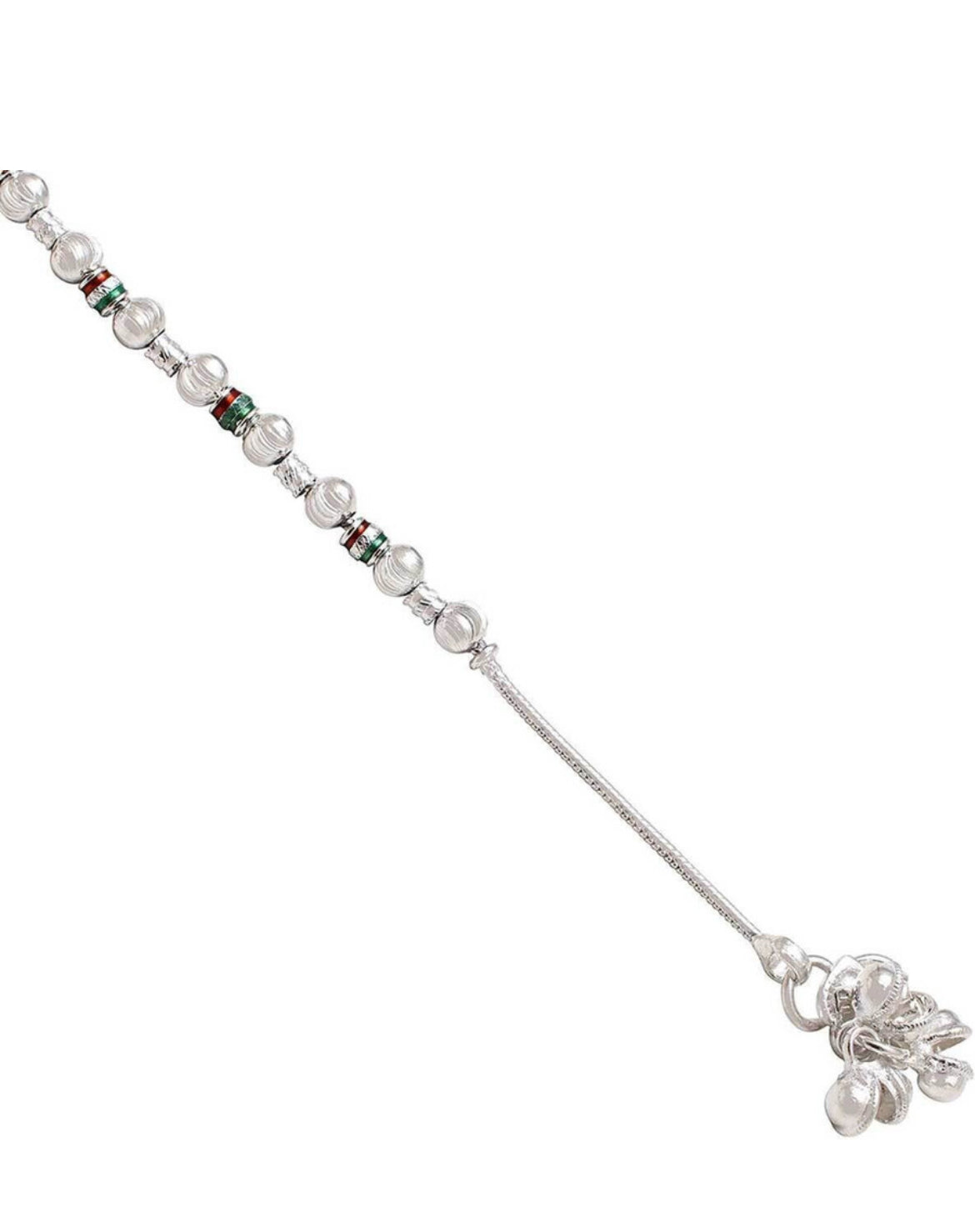 Elegant Artificial Silver-Plated Beaded Anklet Pair with Multicolor Accents