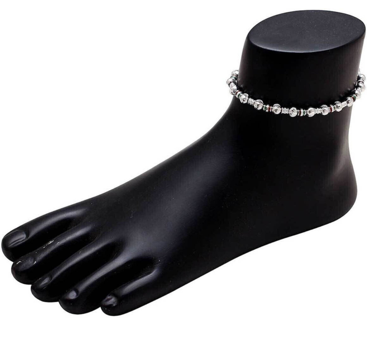 Elegant Artificial Silver-Plated Beaded Anklet Pair with Multicolor Accents